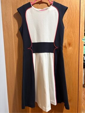 Girls Navy and White Fit-and-Flare Dress with Pink Piping